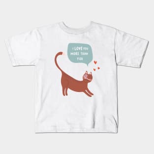 Cute romantic illustration with cat, hearts and declaration of love Kids T-Shirt